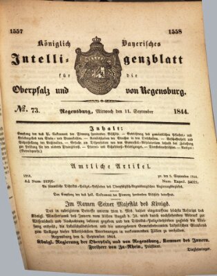 Königlich bayerisches Intelligenzblatt für die Oberpfalz und von Regensburg Mittwoch 11. September 1844