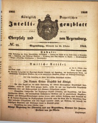 Königlich bayerisches Intelligenzblatt für die Oberpfalz und von Regensburg Mittwoch 23. Oktober 1844