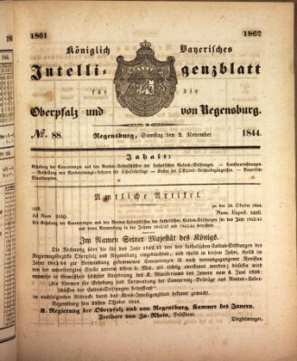 Königlich bayerisches Intelligenzblatt für die Oberpfalz und von Regensburg Samstag 2. November 1844