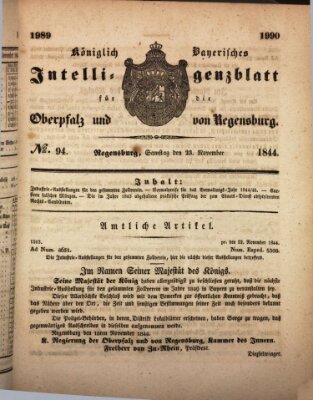 Königlich bayerisches Intelligenzblatt für die Oberpfalz und von Regensburg Samstag 23. November 1844