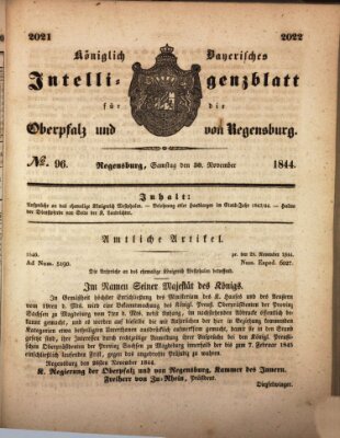 Königlich bayerisches Intelligenzblatt für die Oberpfalz und von Regensburg Samstag 30. November 1844