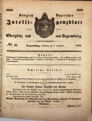 Königlich bayerisches Intelligenzblatt für die Oberpfalz und von Regensburg Samstag 7. Dezember 1844