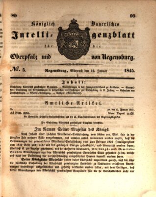 Königlich bayerisches Intelligenzblatt für die Oberpfalz und von Regensburg Mittwoch 15. Januar 1845