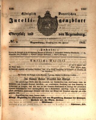 Königlich bayerisches Intelligenzblatt für die Oberpfalz und von Regensburg Samstag 18. Januar 1845