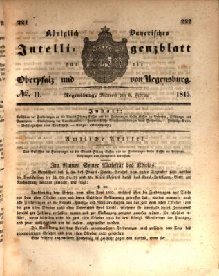 Königlich bayerisches Intelligenzblatt für die Oberpfalz und von Regensburg Mittwoch 5. Februar 1845