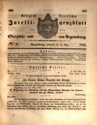 Königlich bayerisches Intelligenzblatt für die Oberpfalz und von Regensburg Mittwoch 12. März 1845