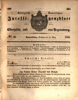 Königlich bayerisches Intelligenzblatt für die Oberpfalz und von Regensburg Samstag 15. März 1845