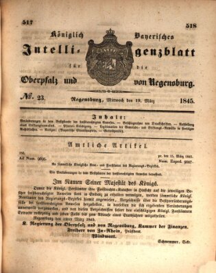 Königlich bayerisches Intelligenzblatt für die Oberpfalz und von Regensburg Mittwoch 19. März 1845