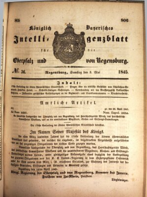 Königlich bayerisches Intelligenzblatt für die Oberpfalz und von Regensburg Samstag 3. Mai 1845