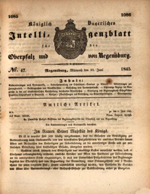 Königlich bayerisches Intelligenzblatt für die Oberpfalz und von Regensburg Mittwoch 11. Juni 1845