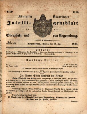 Königlich bayerisches Intelligenzblatt für die Oberpfalz und von Regensburg Samstag 14. Juni 1845