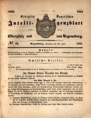 Königlich bayerisches Intelligenzblatt für die Oberpfalz und von Regensburg Samstag 28. Juni 1845