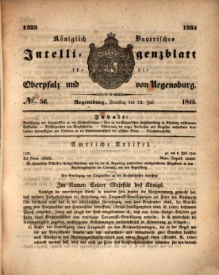 Königlich bayerisches Intelligenzblatt für die Oberpfalz und von Regensburg Samstag 12. Juli 1845