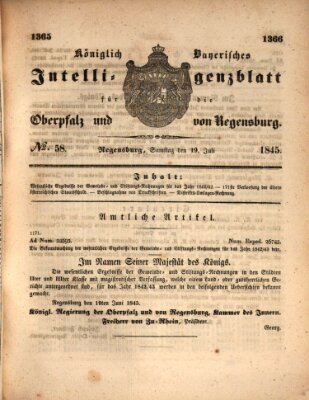 Königlich bayerisches Intelligenzblatt für die Oberpfalz und von Regensburg Samstag 19. Juli 1845