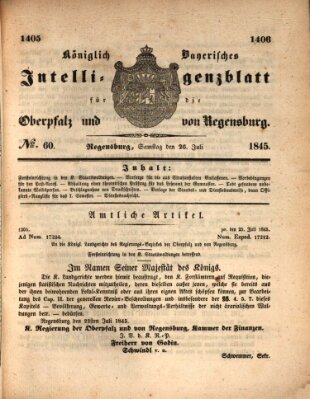 Königlich bayerisches Intelligenzblatt für die Oberpfalz und von Regensburg Samstag 26. Juli 1845