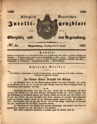 Königlich bayerisches Intelligenzblatt für die Oberpfalz und von Regensburg Samstag 9. August 1845