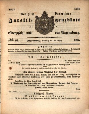 Königlich bayerisches Intelligenzblatt für die Oberpfalz und von Regensburg Samstag 16. August 1845