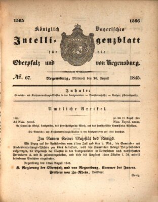 Königlich bayerisches Intelligenzblatt für die Oberpfalz und von Regensburg Mittwoch 20. August 1845