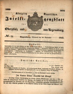 Königlich bayerisches Intelligenzblatt für die Oberpfalz und von Regensburg Mittwoch 10. September 1845