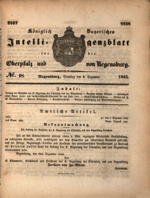 Königlich bayerisches Intelligenzblatt für die Oberpfalz und von Regensburg Samstag 6. Dezember 1845