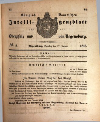 Königlich bayerisches Intelligenzblatt für die Oberpfalz und von Regensburg Samstag 17. Januar 1846