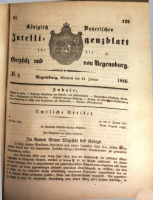 Königlich bayerisches Intelligenzblatt für die Oberpfalz und von Regensburg Mittwoch 21. Januar 1846