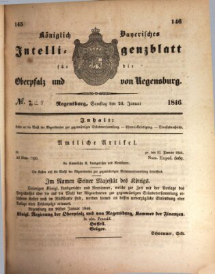 Königlich bayerisches Intelligenzblatt für die Oberpfalz und von Regensburg Samstag 24. Januar 1846