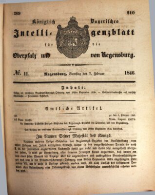 Königlich bayerisches Intelligenzblatt für die Oberpfalz und von Regensburg Samstag 7. Februar 1846