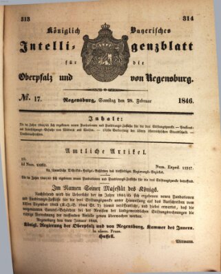 Königlich bayerisches Intelligenzblatt für die Oberpfalz und von Regensburg Samstag 28. Februar 1846