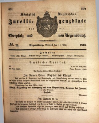 Königlich bayerisches Intelligenzblatt für die Oberpfalz und von Regensburg Mittwoch 11. März 1846