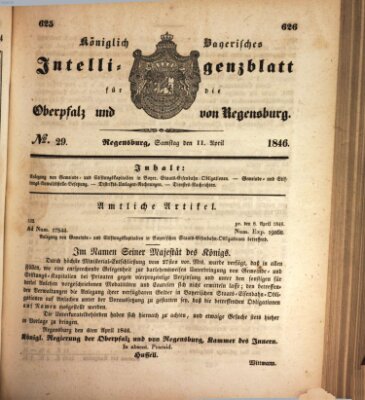 Königlich bayerisches Intelligenzblatt für die Oberpfalz und von Regensburg Samstag 11. April 1846