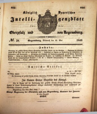 Königlich bayerisches Intelligenzblatt für die Oberpfalz und von Regensburg Mittwoch 13. Mai 1846