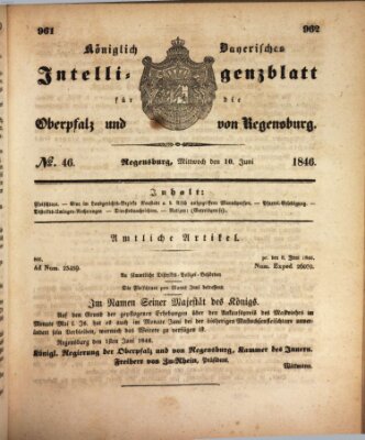 Königlich bayerisches Intelligenzblatt für die Oberpfalz und von Regensburg Mittwoch 10. Juni 1846