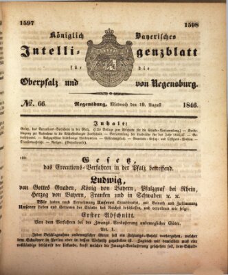 Königlich bayerisches Intelligenzblatt für die Oberpfalz und von Regensburg Mittwoch 19. August 1846