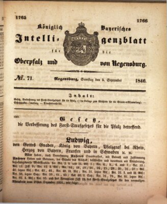 Königlich bayerisches Intelligenzblatt für die Oberpfalz und von Regensburg Samstag 5. September 1846