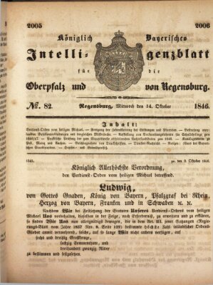 Königlich bayerisches Intelligenzblatt für die Oberpfalz und von Regensburg Mittwoch 14. Oktober 1846