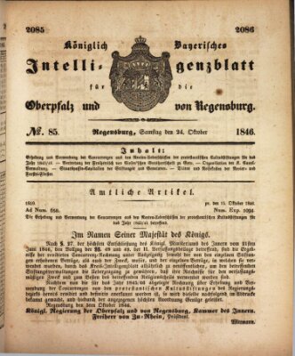 Königlich bayerisches Intelligenzblatt für die Oberpfalz und von Regensburg Samstag 24. Oktober 1846