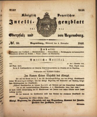 Königlich bayerisches Intelligenzblatt für die Oberpfalz und von Regensburg Mittwoch 4. November 1846