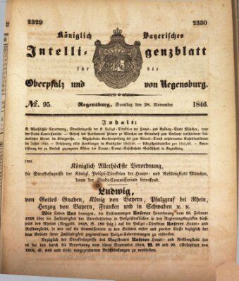 Königlich bayerisches Intelligenzblatt für die Oberpfalz und von Regensburg Samstag 28. November 1846