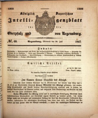 Königlich bayerisches Intelligenzblatt für die Oberpfalz und von Regensburg Mittwoch 28. Juli 1847