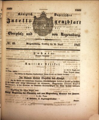 Königlich bayerisches Intelligenzblatt für die Oberpfalz und von Regensburg Samstag 28. August 1847