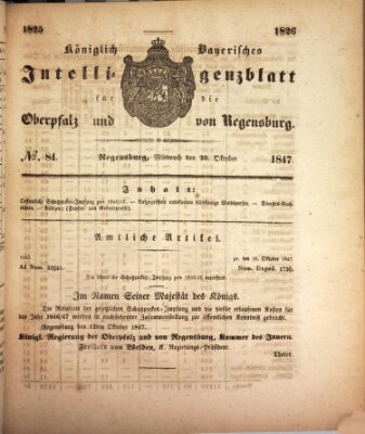 Königlich bayerisches Intelligenzblatt für die Oberpfalz und von Regensburg Mittwoch 20. Oktober 1847