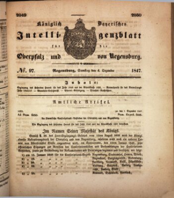 Königlich bayerisches Intelligenzblatt für die Oberpfalz und von Regensburg Samstag 4. Dezember 1847