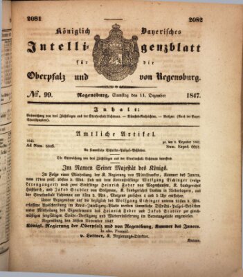 Königlich bayerisches Intelligenzblatt für die Oberpfalz und von Regensburg Samstag 11. Dezember 1847