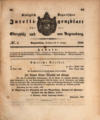 Königlich bayerisches Intelligenzblatt für die Oberpfalz und von Regensburg Samstag 8. Januar 1848