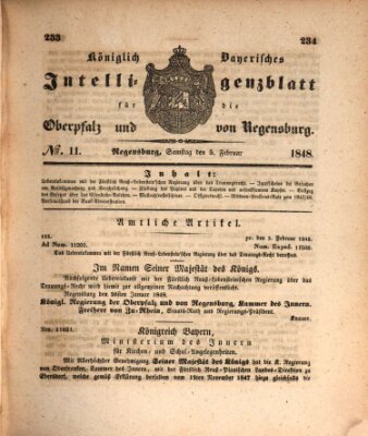 Königlich bayerisches Intelligenzblatt für die Oberpfalz und von Regensburg Samstag 5. Februar 1848