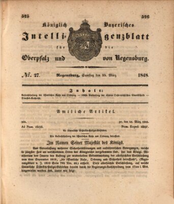 Königlich bayerisches Intelligenzblatt für die Oberpfalz und von Regensburg Samstag 25. März 1848