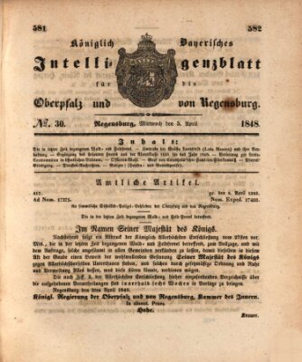 Königlich bayerisches Intelligenzblatt für die Oberpfalz und von Regensburg Mittwoch 5. April 1848