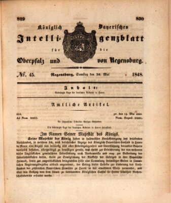 Königlich bayerisches Intelligenzblatt für die Oberpfalz und von Regensburg Samstag 20. Mai 1848