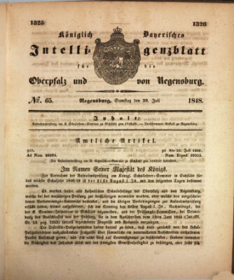 Königlich bayerisches Intelligenzblatt für die Oberpfalz und von Regensburg Samstag 29. Juli 1848